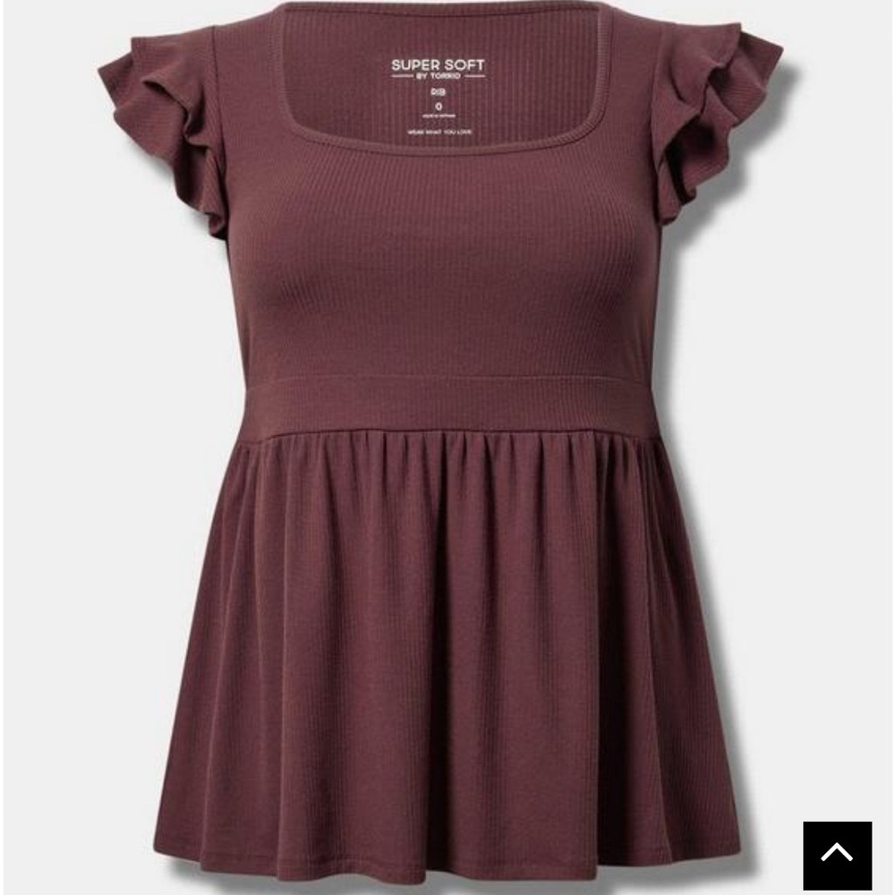 NWT Burgundy Torrid Super Soft Rib Square Neck Double Ruffle Babydoll tunic 3X